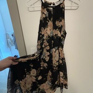 Short dress - tight waist - dark florals - so flattering!